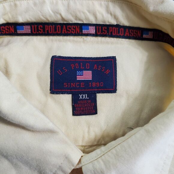 US Polo ASSN Mens Button Up Shirt Yellow Size XL Cotton Long Sleeve Collar Logo - Picture 11 of 12